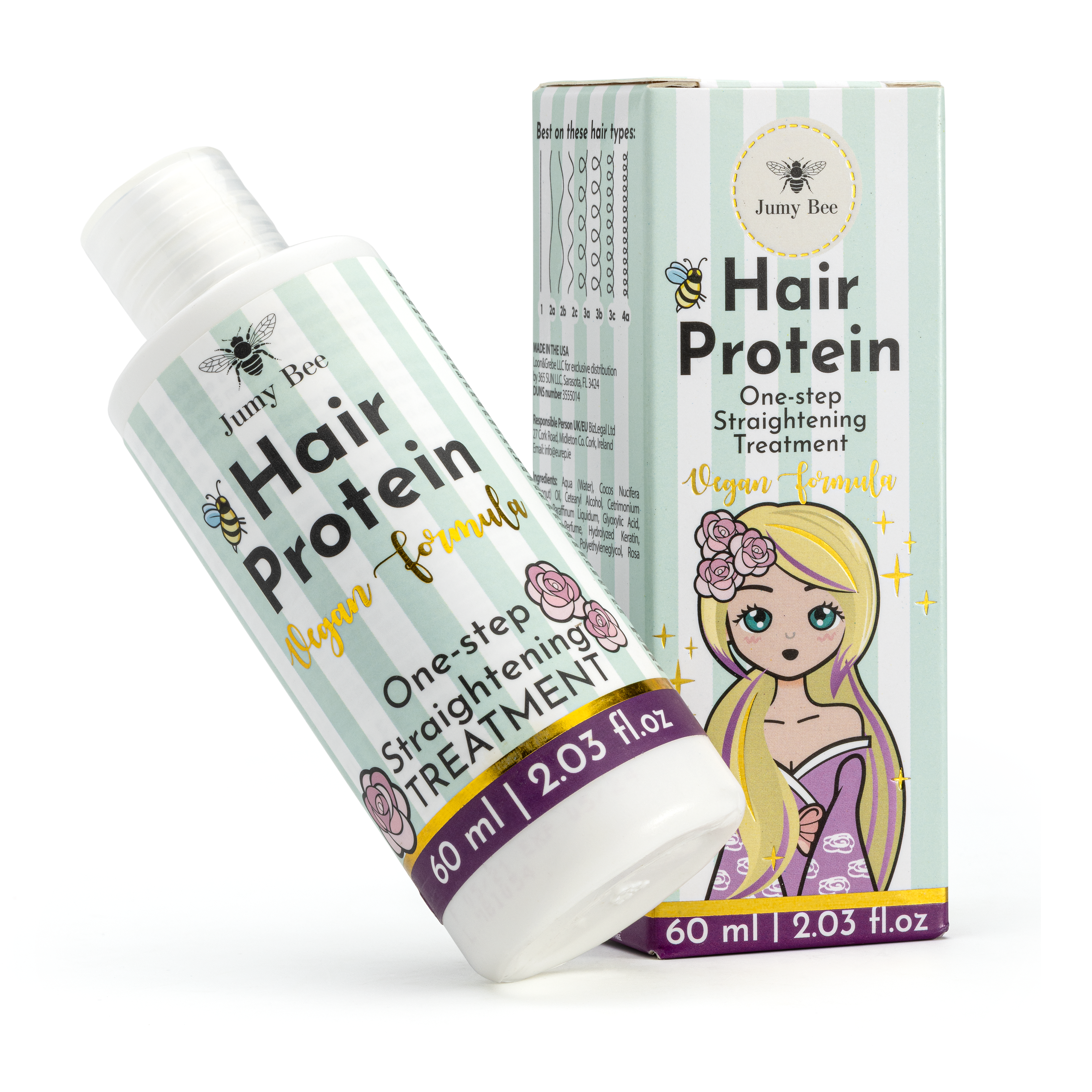 Jumy Bee One‑Step Hair Keratin Smoothing Mask – Keratin + Coconut & Rose (60 ml / 2.03 oz)