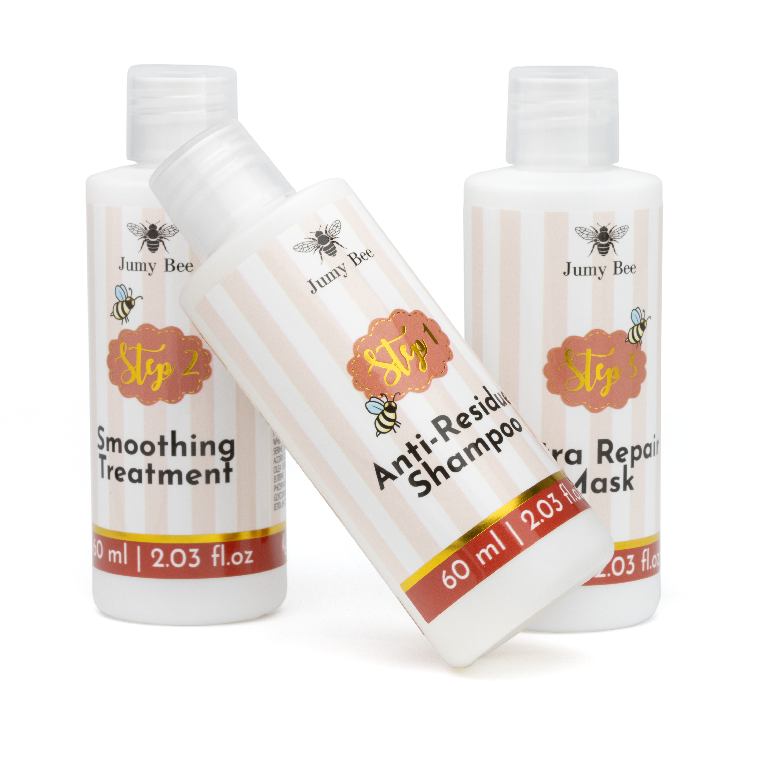 Jumy Bee 3-Step Keratin Hair Treatment Set – For Coarse & Coily Hair (3 × 2.03 oz)