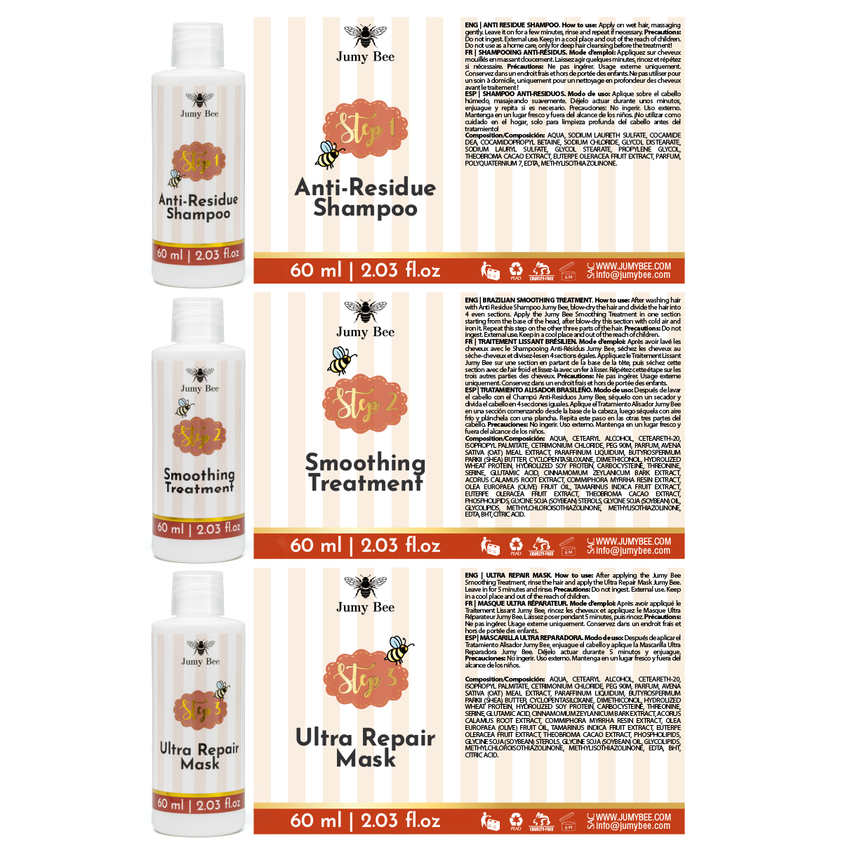 Jumy Bee 3-Step Keratin Hair Treatment Set – For Coarse & Coily Hair (3 × 2.03 oz)