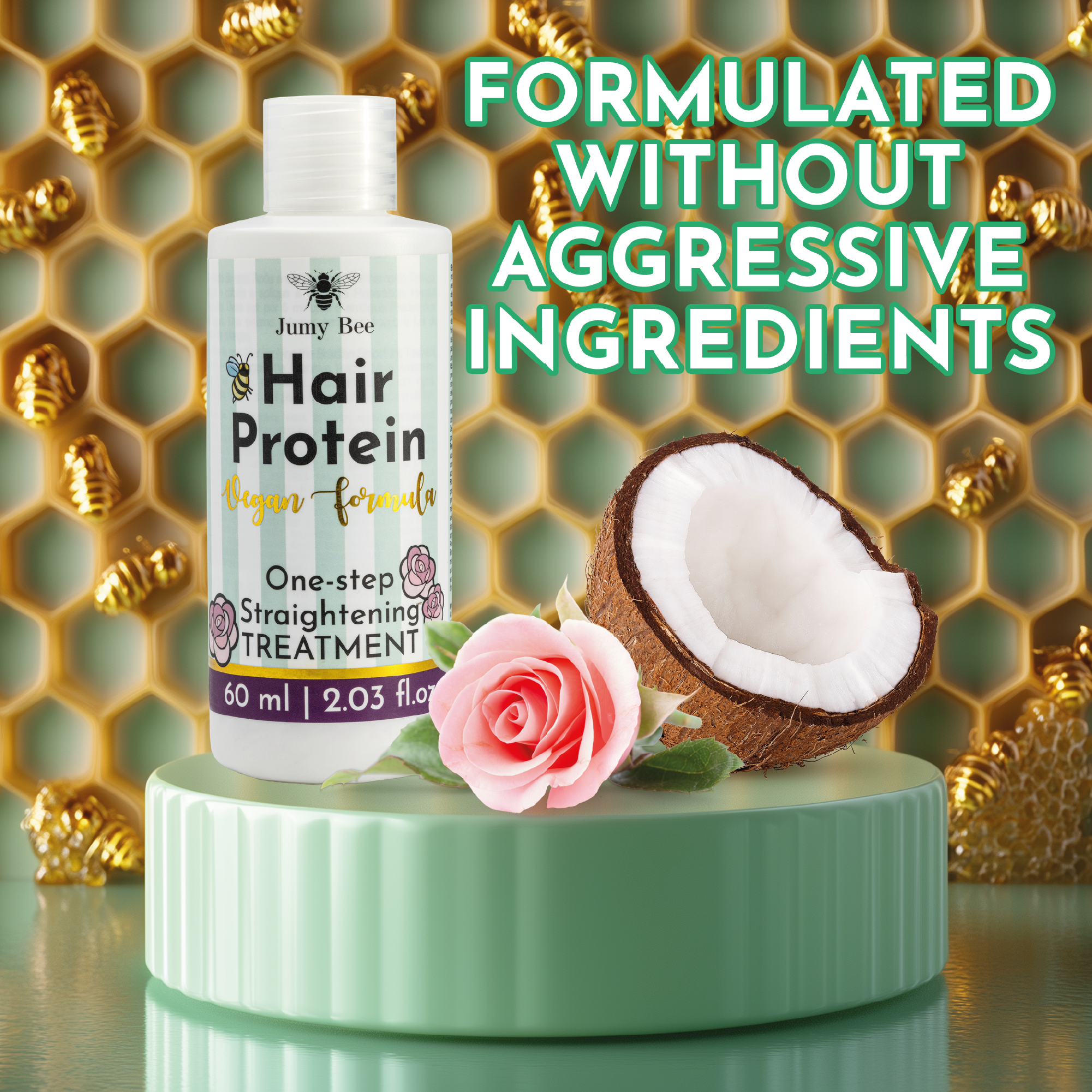 Jumy Bee One‑Step Hair Keratin Smoothing Mask – Keratin + Coconut & Rose (60 ml / 2.03 oz)