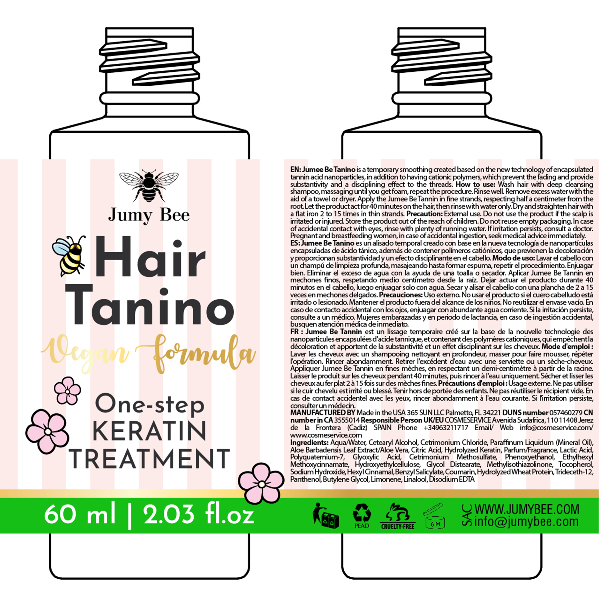 Jumy Bee Tanino Keratin Treatment – Tannin Hair Smoothing (Tanino Fusion) – 2.03 oz / 60 ml