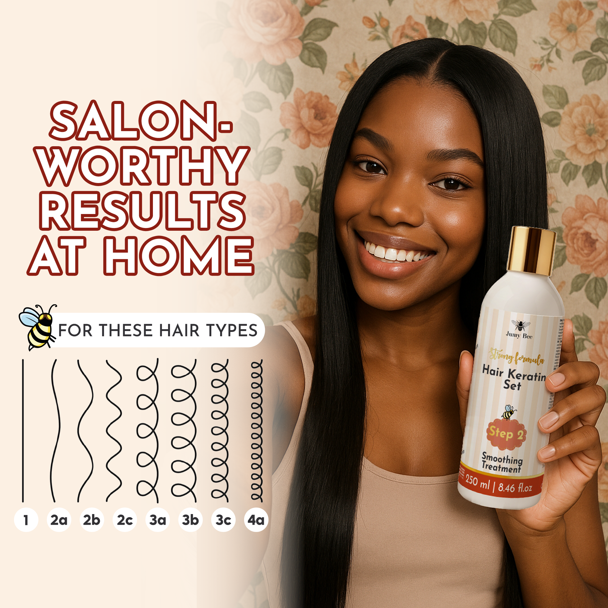 Jumy Bee 3-Step Keratin Hair Treatment Set – For Coarse & Coily Hair – 3x8.4 fl oz / 250 m