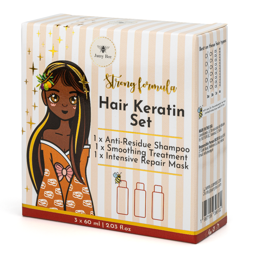 Jumy Bee 3-Step Keratin Hair Treatment Set – For Coarse & Coily Hair (3 × 2.03 oz)