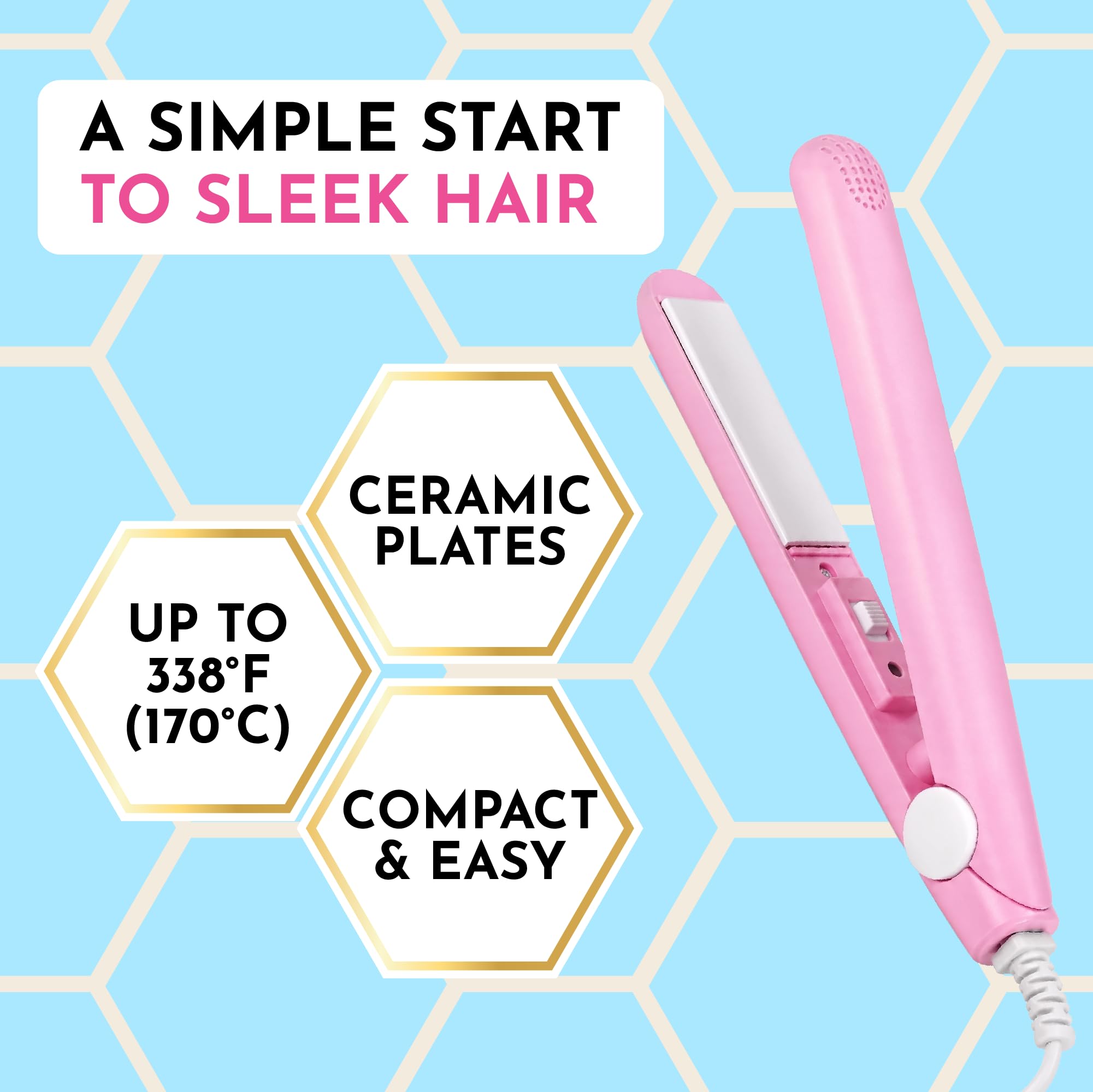 Jumy Bee Mini Flat Iron Hair Straightener, 6.5 Inch Travel Size
