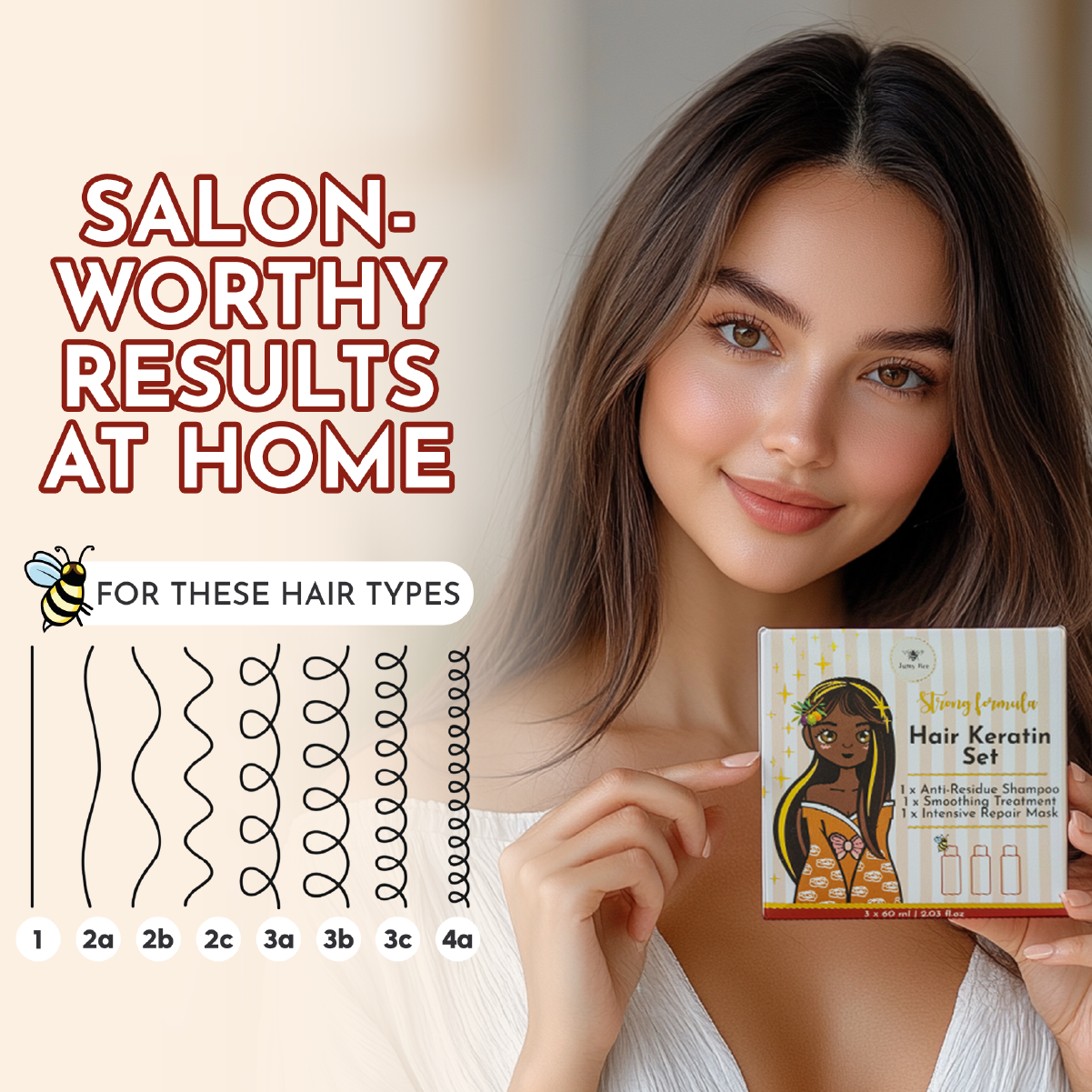 Jumy Bee 3-Step Keratin Hair Treatment Set – For Coarse & Coily Hair (3 × 2.03 oz)