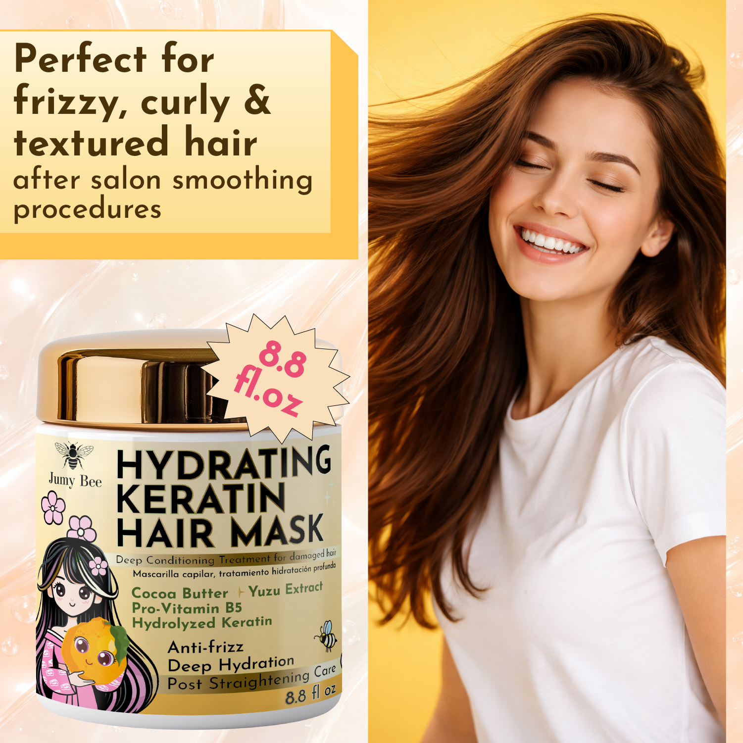 Jumy Bee Hydrating Keratin Hair Mask for Dry and Damaged Hair 8.8 oz - Image 3