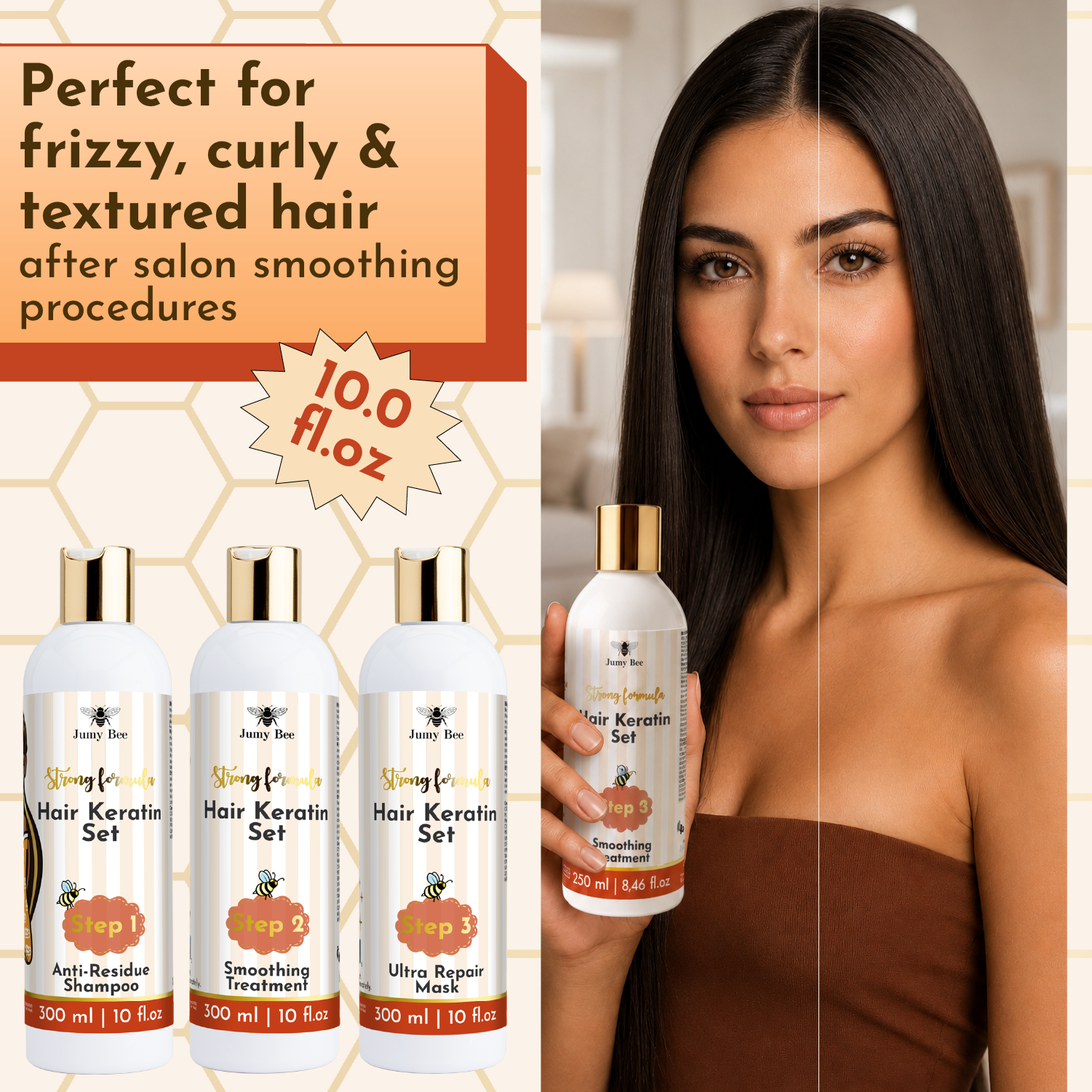 Jumy Bee 3-Step Keratin Hair Treatment Set for Coarse and Coily Hair 250 ml - Image 2